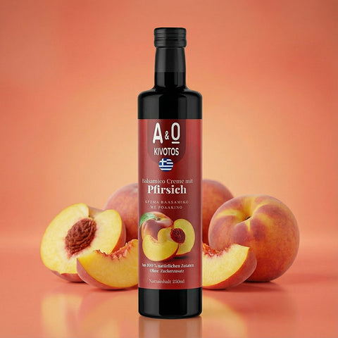 Balsamico Essig Creme Pfirsich intensive Frucht perfekt für Salat, Antipasti und Desserts