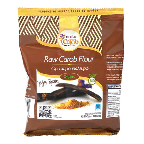 Creta Carob Johannisbrotmehl Raw Carob Flour 300 g – hochwertiges rohes Johannisbrotmehl aus Kreta, ideal für gesundes Backen und Kochen.