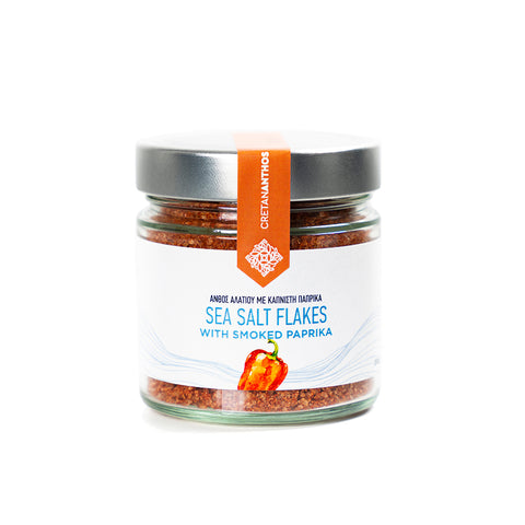 Cretan Anthos Meersalz Flakes geräucherte Paprika 200 g – knusprige Meersalzflocken aus Kreta mit intensiver Paprika-Note, ideal zum Verfeinern von mediterranen Gerichten.