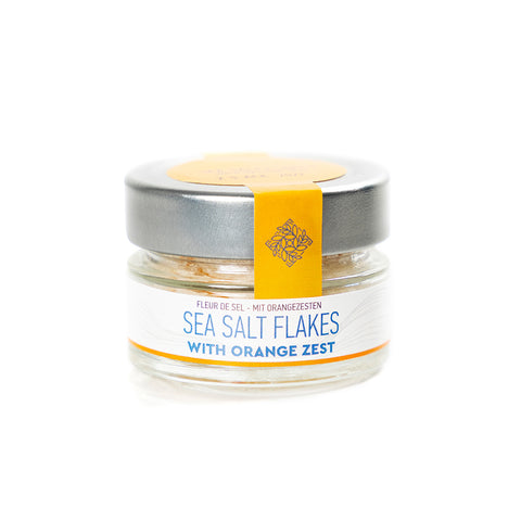 Cretan Anthos Meersalz Flakes mit Orangenzesten 40 g – knusprige Meersalzflocken aus Kreta, verfeinert mit frischen Orangenzesten, ideal für mediterrane Gerichte.