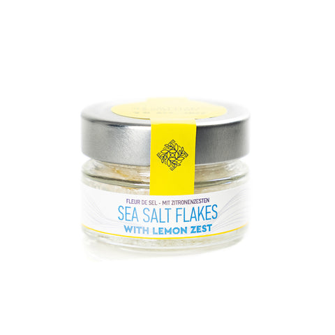 Cretan Anthos Meersalz Flakes mit Zitronenzesten 40 g – knusprige Meersalzflocken aus Kreta, verfeinert mit frischen Zitronenzesten, ideal zum Verfeinern mediterraner Gerichte.