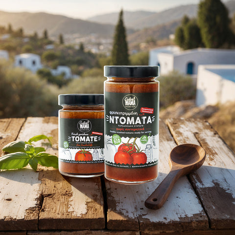 Cretan MAMA geriebene Tomate, 340 g – vollreife, fein passierte Tomaten aus Kreta für aromatische Saucen und mediterrane Gerichte