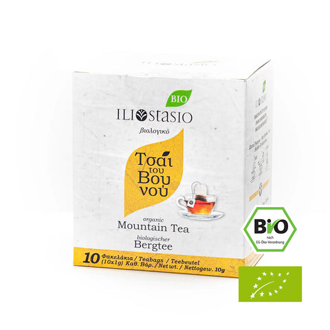 Iliostasio BIO - Mountain Tea Bergtee 10 Stück – aromatischer Kräutertee aus kretischem Bergtee, bekannt für seine wohltuenden Eigenschaften und mediterranen Aromen.