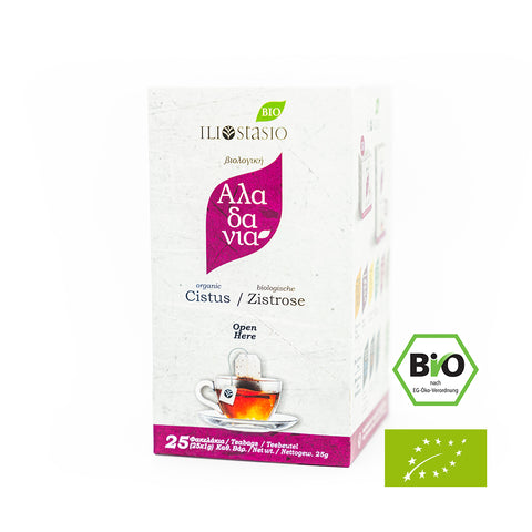 Iliostasio Zistrose Tee 25 Stück – hochwertiger Kräutertee aus Zistrose, bekannt für seine antioxidativen Eigenschaften und mediterranen Geschmack.