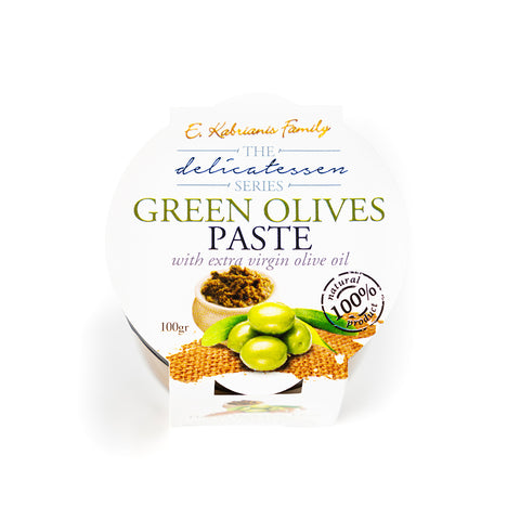 Kabrianis Family grüne Olivenpaste, 100 g – cremig-aromatischer Aufstrich aus sonnengereiften grünen Oliven für würzige mediterrane Genüsse