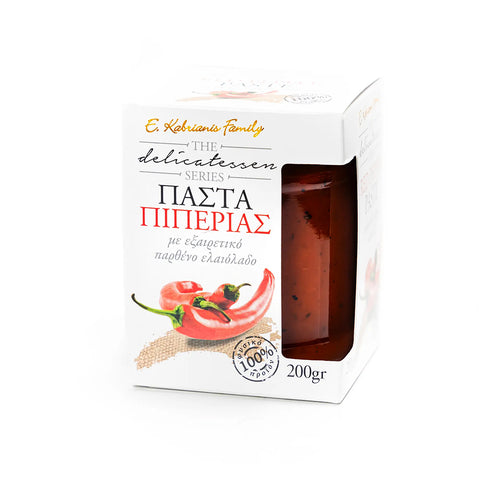 Kabrianis Family Rote Paprikapaste mit getrockneten Tomaten 200 g – aromatischer mediterraner Aufstrich aus sonnengereiften Paprika und getrockneten Tomaten.