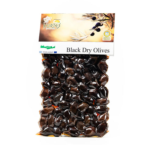 Kurtes Schwarze getrocknete Oliven 250 g – aromatische, sonnengetrocknete schwarze Oliven mit intensivem Geschmack, ideal für mediterrane Gerichte und Snacks.