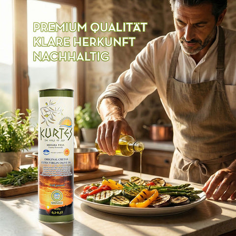 Kurtes extra natives Olivenöl in der Dose. Premium Qualität mit klarer Herkunft. So muss ein Olivenöl sein.