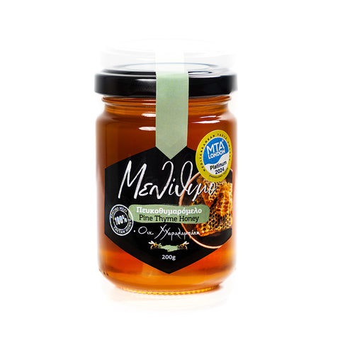 Melithymo Thymian- und Kiefernhonig 200 g – hochwertiger mediterraner Honig mit intensivem Thymian- und Kieferngeschmack, naturbelassen und aromatisch.