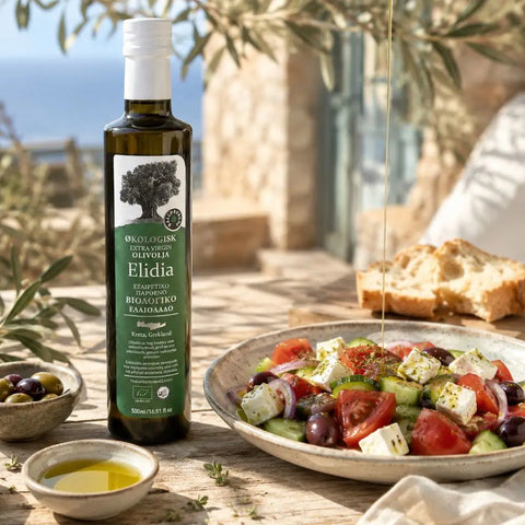 BIO Elidia extra natives Olivenöl als Kompenente eines Choriadiki Salates