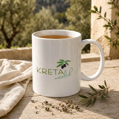 Ein tolles Geschenk, die schlichte weiße Tasse mit dem KRETA natürlich Logo. Genuss kann so schlicht sein. 