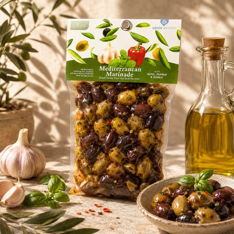 Mood gemischte Oliven mit mediterraner Marinade
