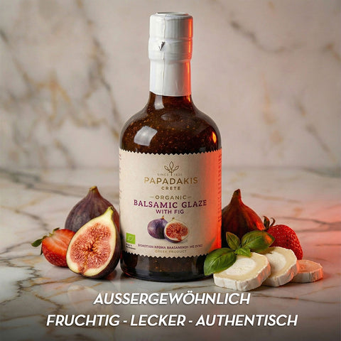 BIO Balsamico Essig Creme Feige von Papadakis, fruchtig und ausgewogen, geeignet für kalte Küche und Käse
